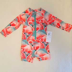 Old Navy Long-Sleeve Zip Rashguard - Flamingos